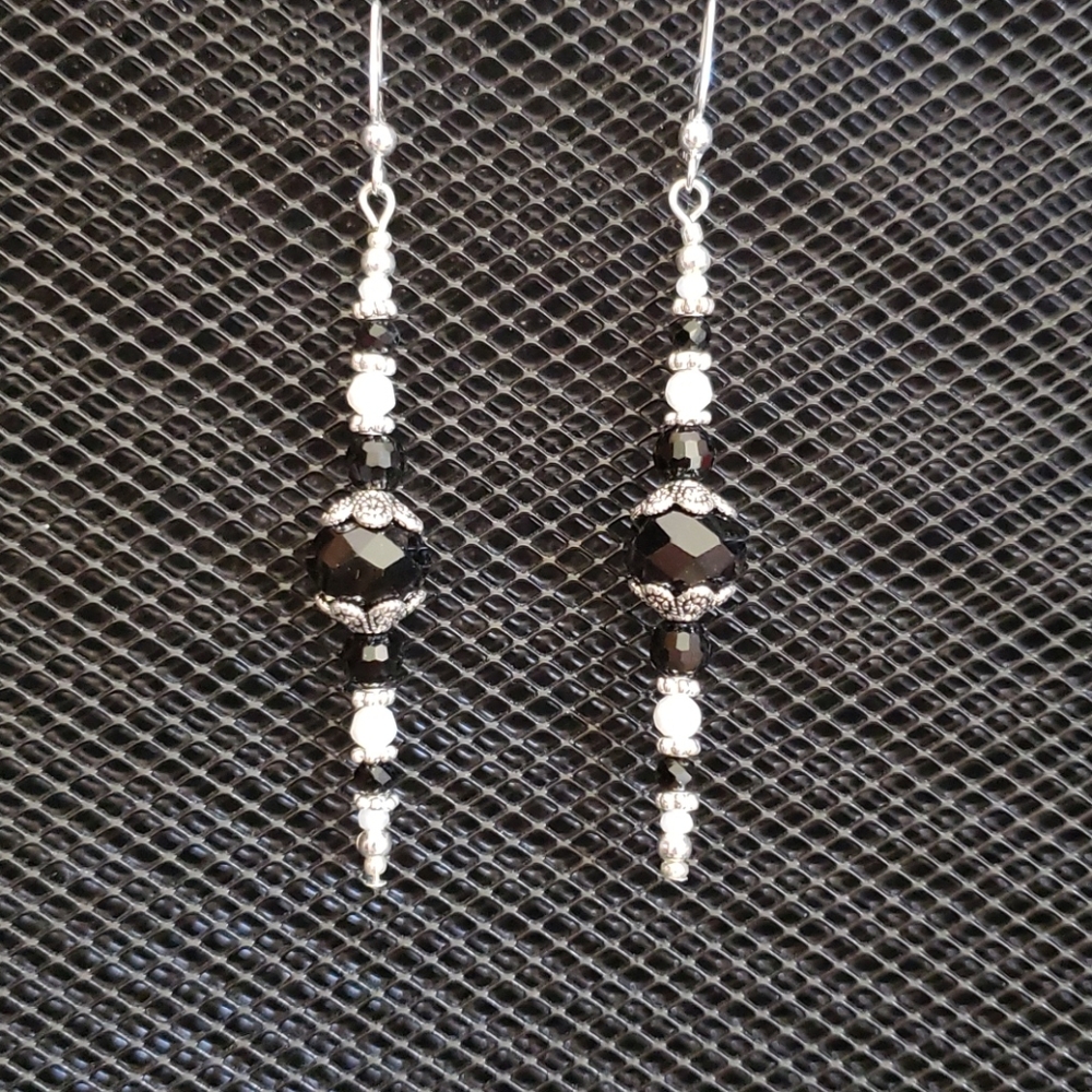 3/$20 Silver, black & white faceted glass earrings